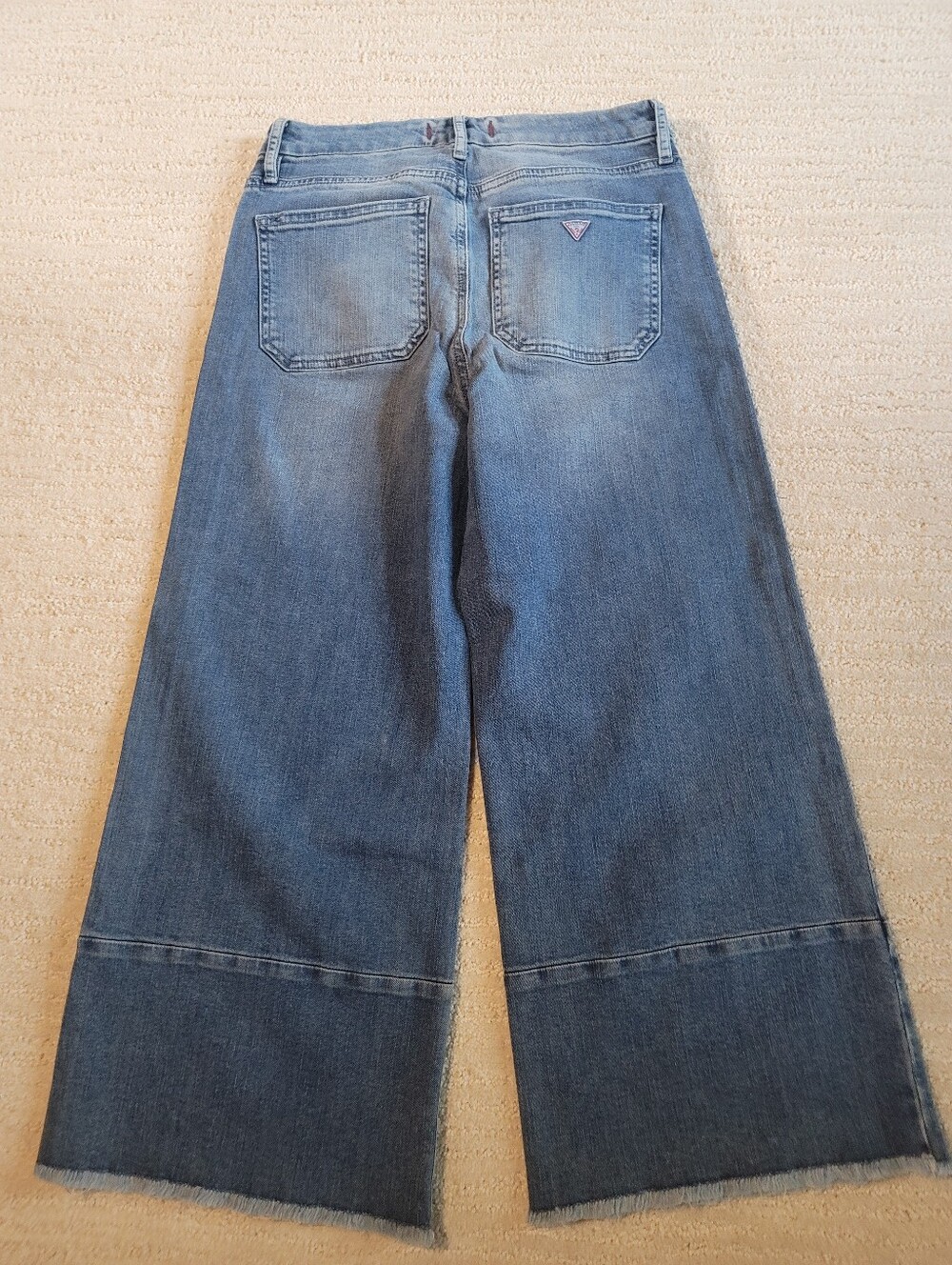 Guess Men's Bootcut Blue Denim Jeans with Triangle Logo
